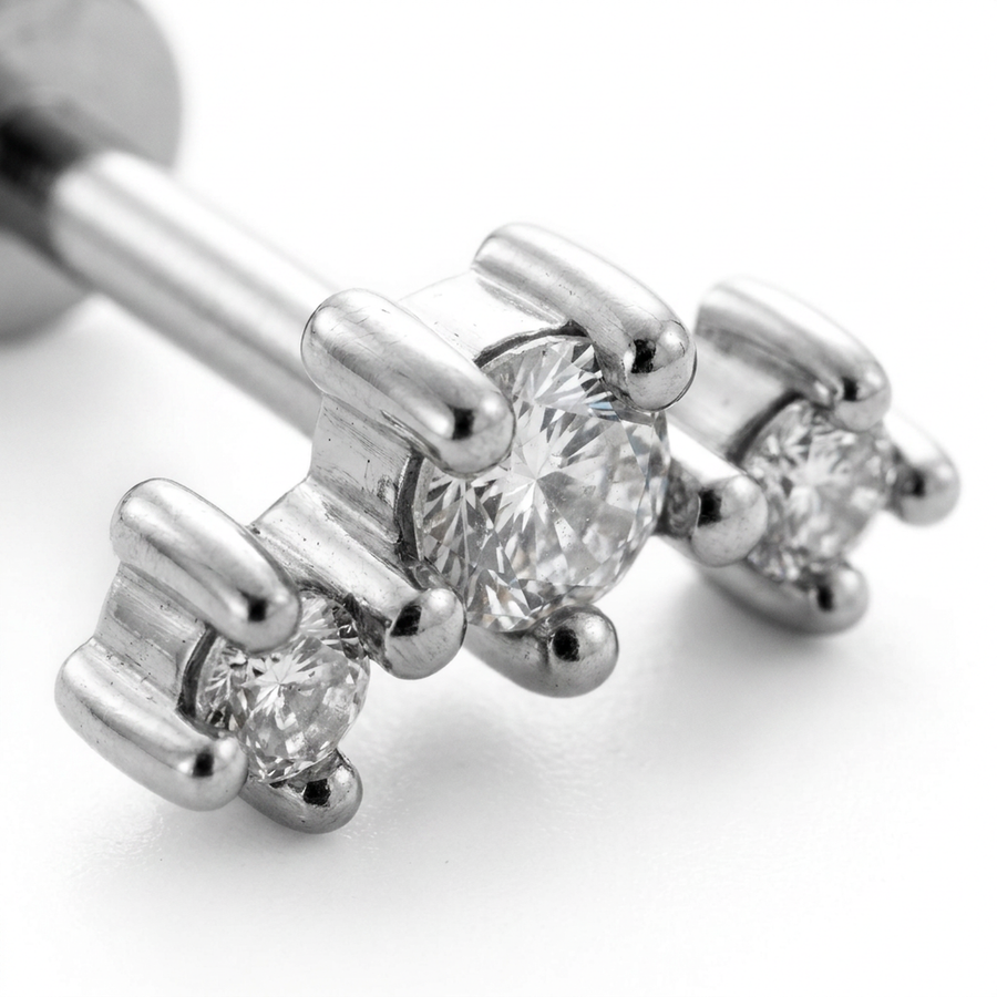 Barretta con tre zirconi in Acciaio Chirurgico 316L - Piercing per orecchio