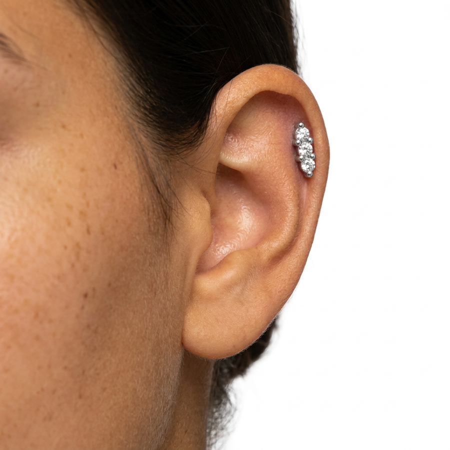 Barretta con tre zirconi in Acciaio Chirurgico 316L - Piercing per orecchio