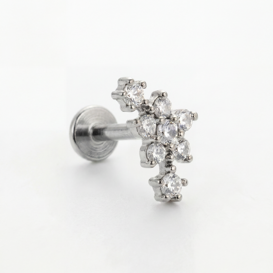 Barretta con fiore e zirconi in Acciaio Chirurgico 316L - Piercing per orecchio