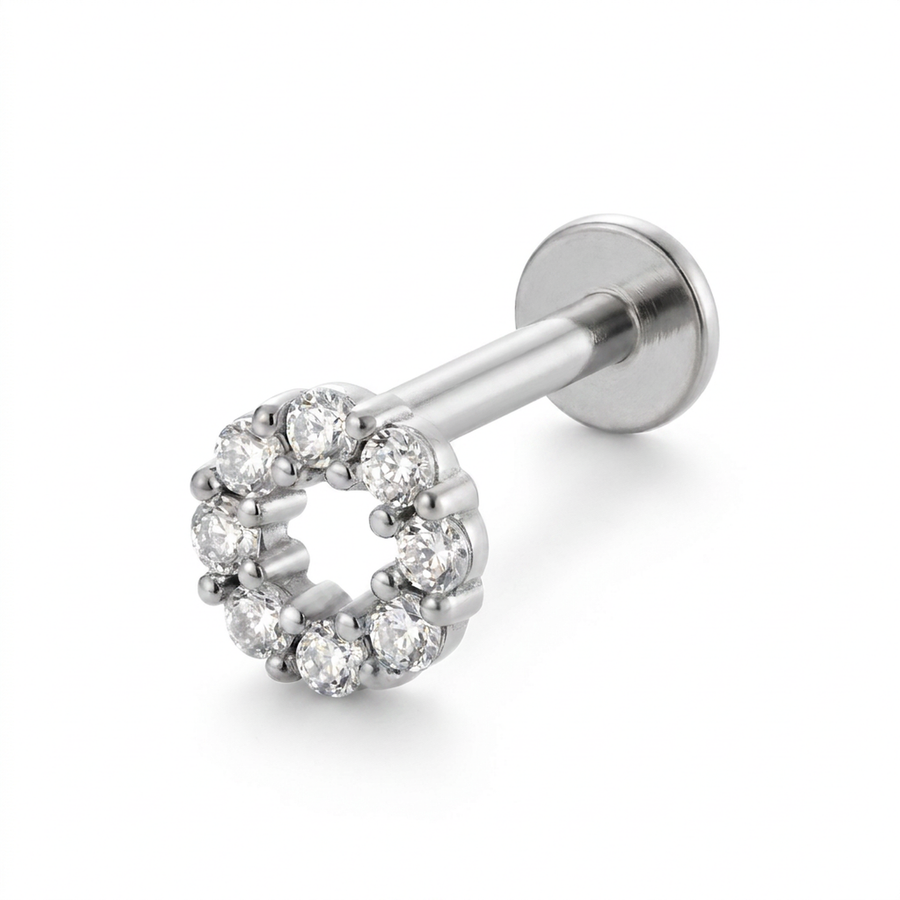 Barretta con cerchio di zirconi in Acciaio Chirurgico 316L - Piercing per orecchio