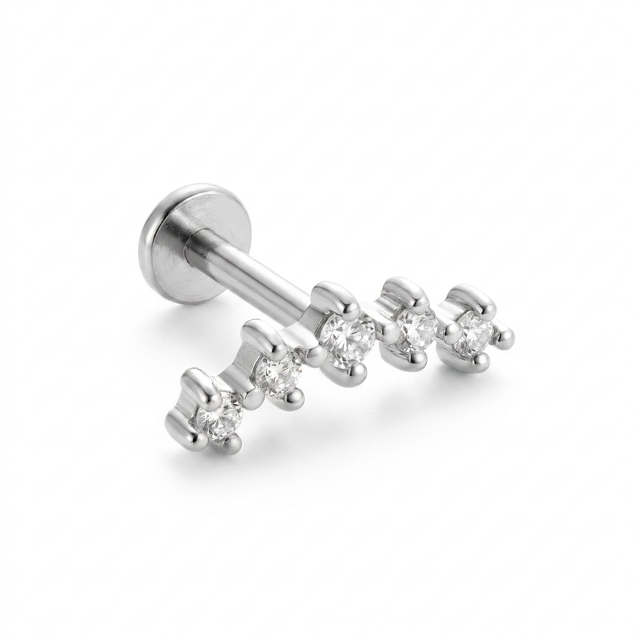Barretta con cinque zirconi in Acciaio Chirurgico 316L - Piercing per lobo, helix, forward helix, conch, flat, tragus