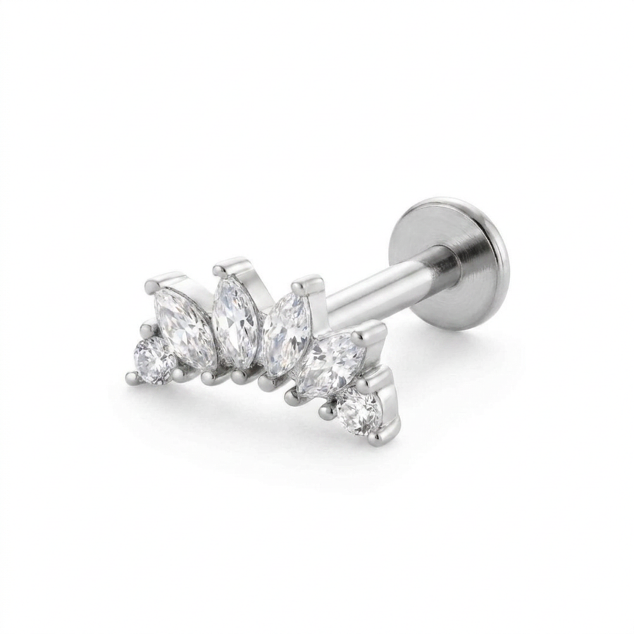 Barretta con sei zirconi in Acciaio Chirurgico 316L - Piercing per lobo, helix, forward helix, conch, flat, tragus