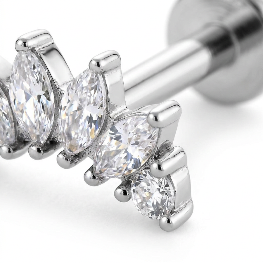 Barretta con sei zirconi in Acciaio Chirurgico 316L - Piercing per lobo, helix, forward helix, conch, flat, tragus