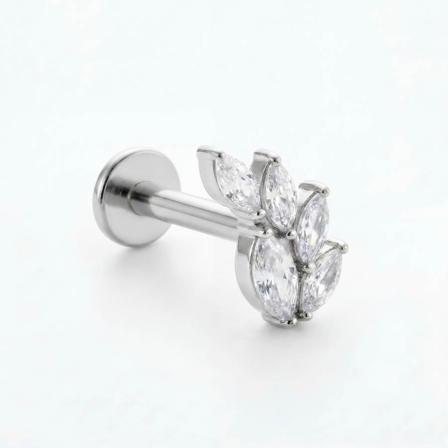 Barretta con sette petali zirconati in Acciaio Chirurgico 316L - Piercing per lobo, helix, forward helix, conch, flat, tragus