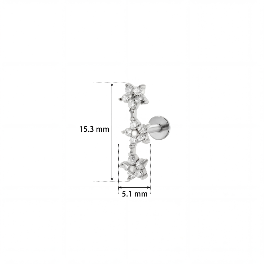Barretta con fiori zirconati in Acciaio Chirurgico 316L - Piercing per orecchio