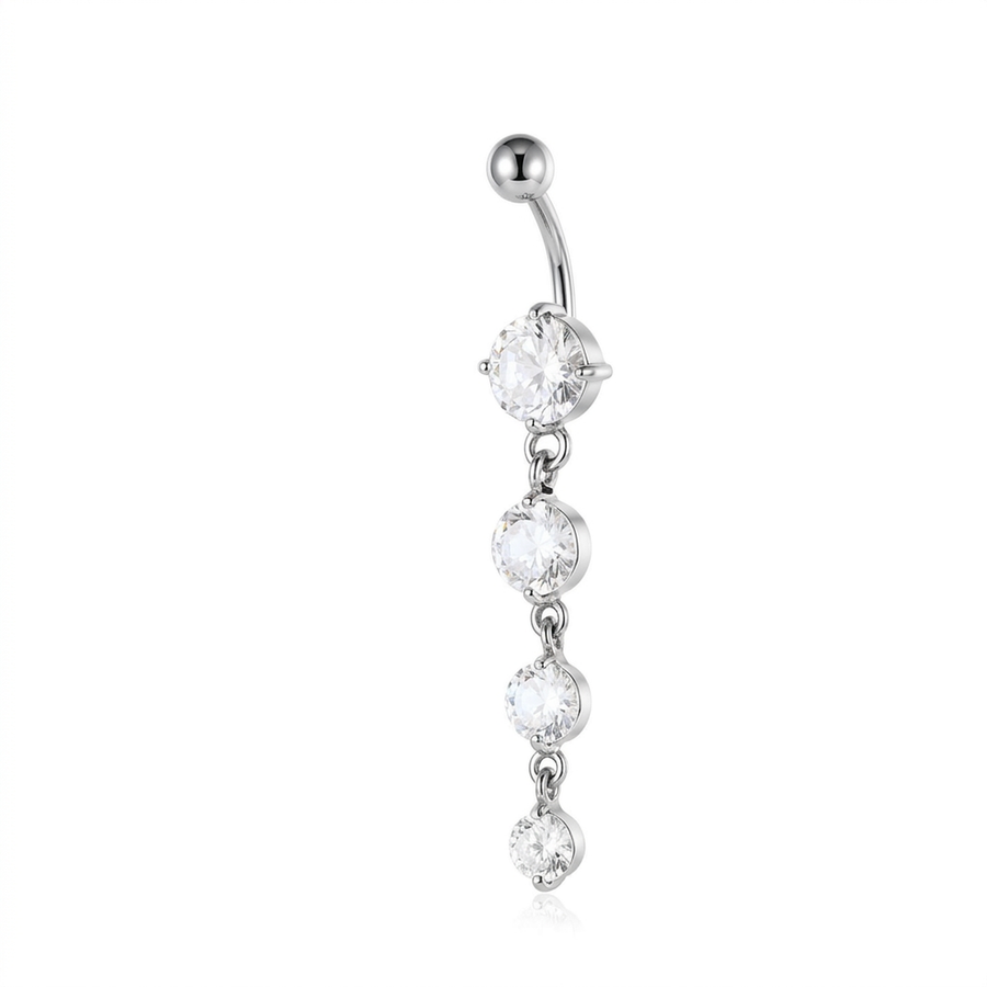 Piercing con quattro zirconi pendenti in Acciaio Chirurgico 316L- Piercing per ombelico