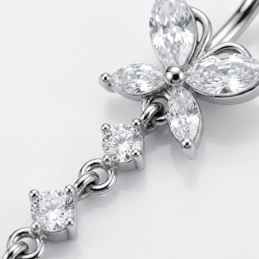 Piercing con farfalla e zirconi pendenti in Acciaio Chirurgico 316L - Piercing per ombelico