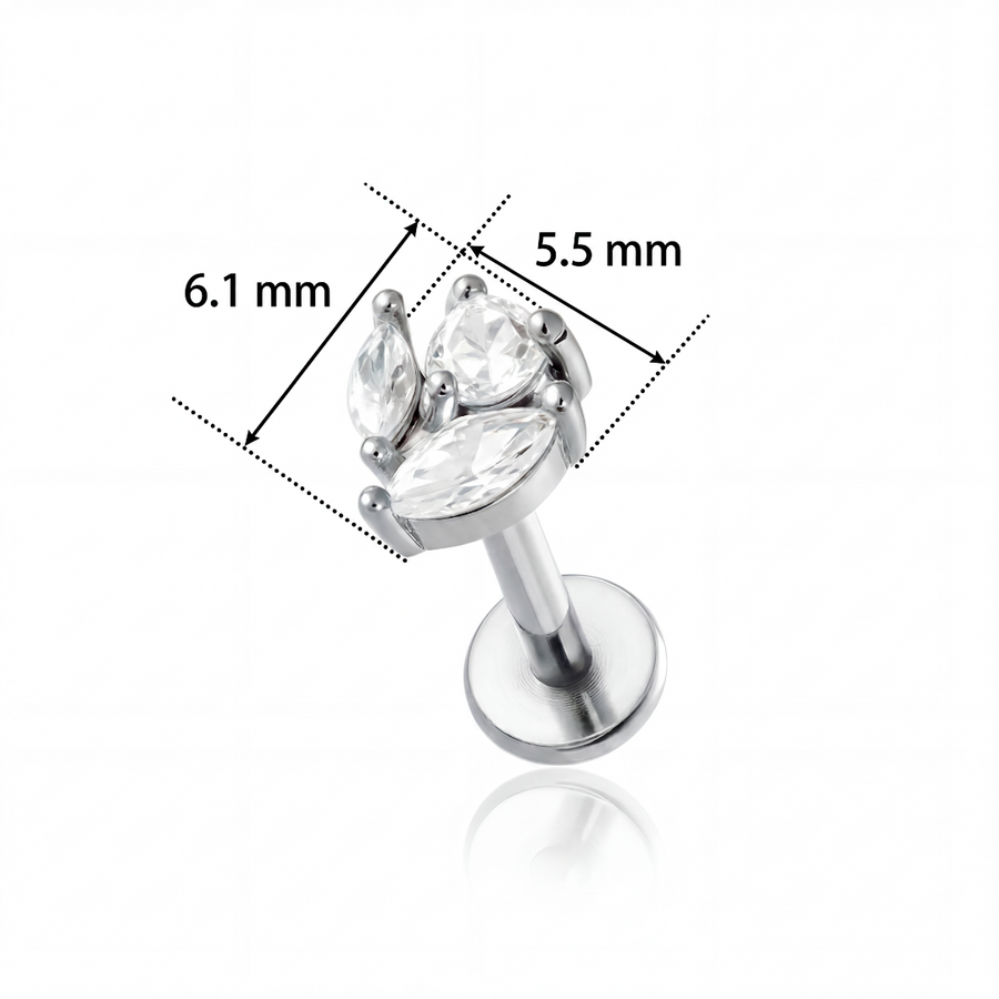 Barretta con tre zirconi in acciaio chirurgico 316L con zirconi - Piercing per orecchio