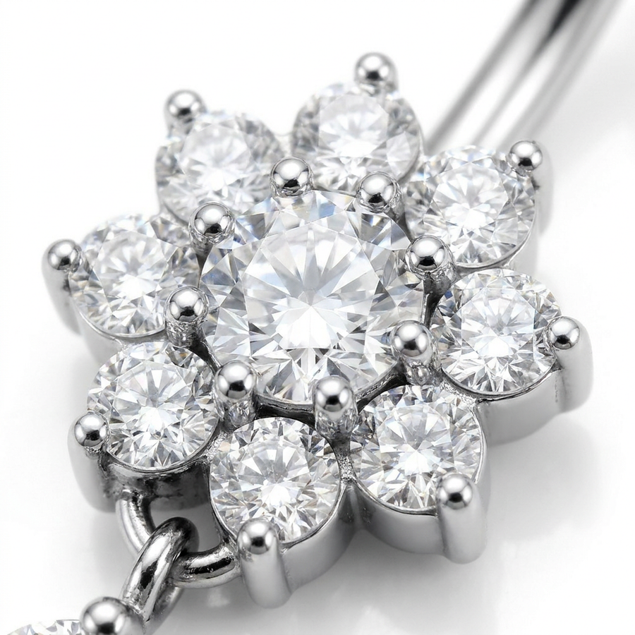 Piercing con fiore e due zirconi pendenti in Acciaio Chirurgico 316L - Piercing per ombelico