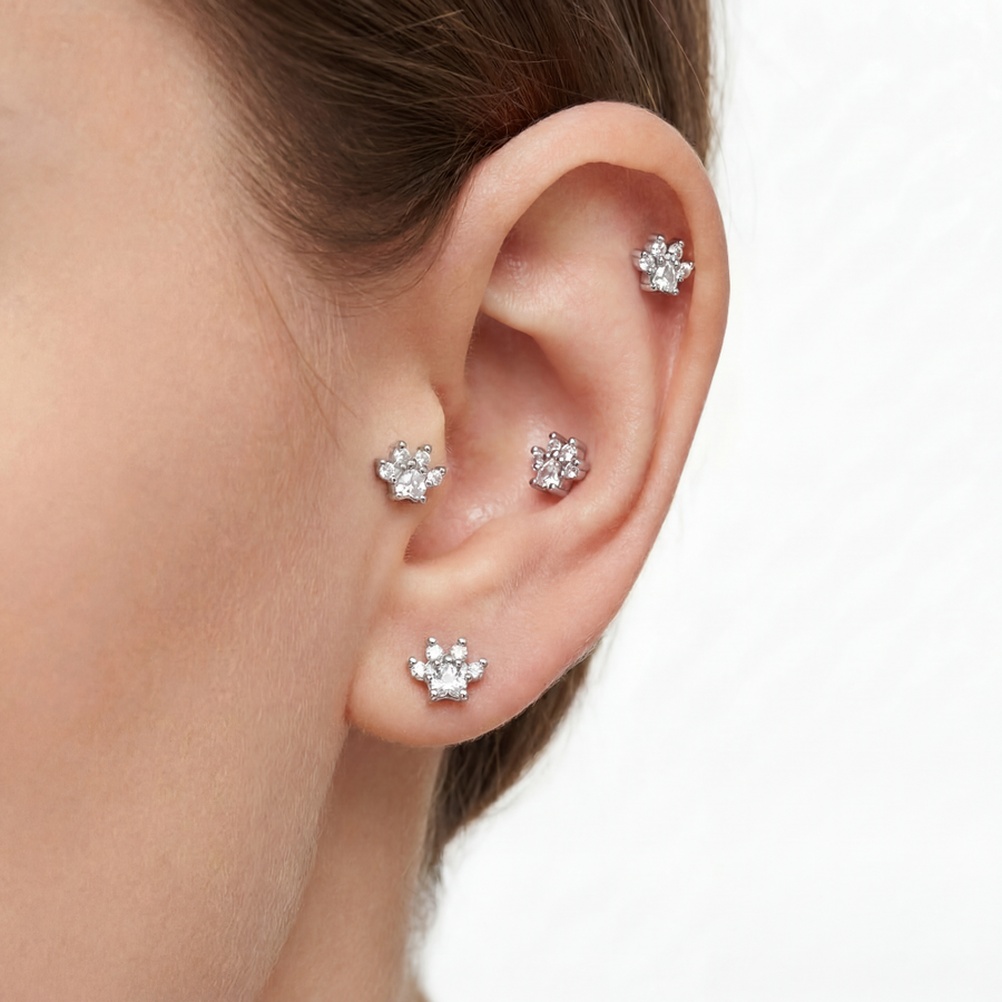 Barretta con zampetta e zirconi in Acciaio Chirurgico 316L - Piercing per orecchio