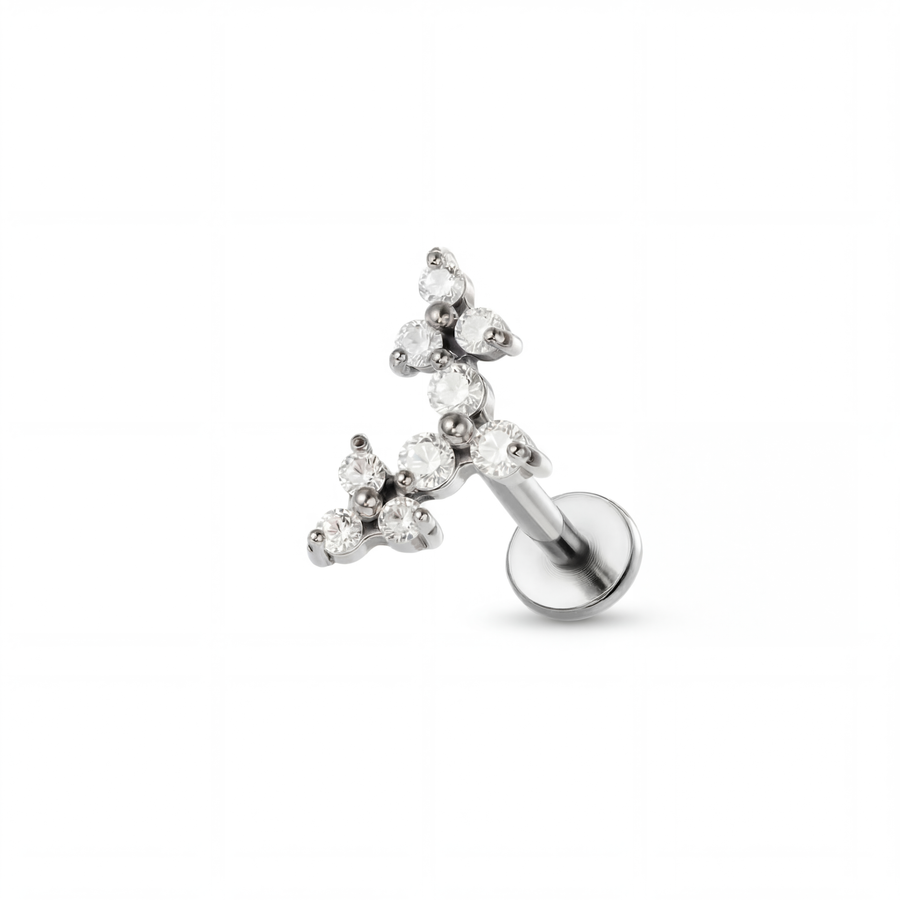 Barretta con tre fiorellini e zirconi in Acciaio Chirurgico 316L - Piercing per orecchio