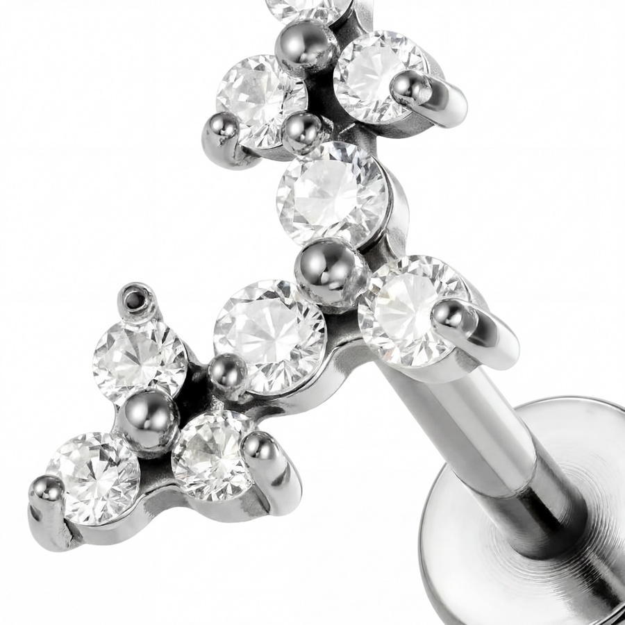 Barretta con tre fiorellini e zirconi in Acciaio Chirurgico 316L - Piercing per orecchio
