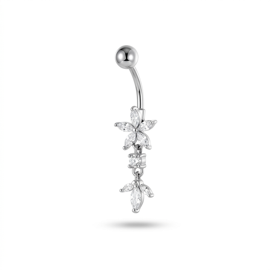 Piercing con fiore e zirconi pendenti in Acciaio Chirurgico 316L - Piercing per ombelico