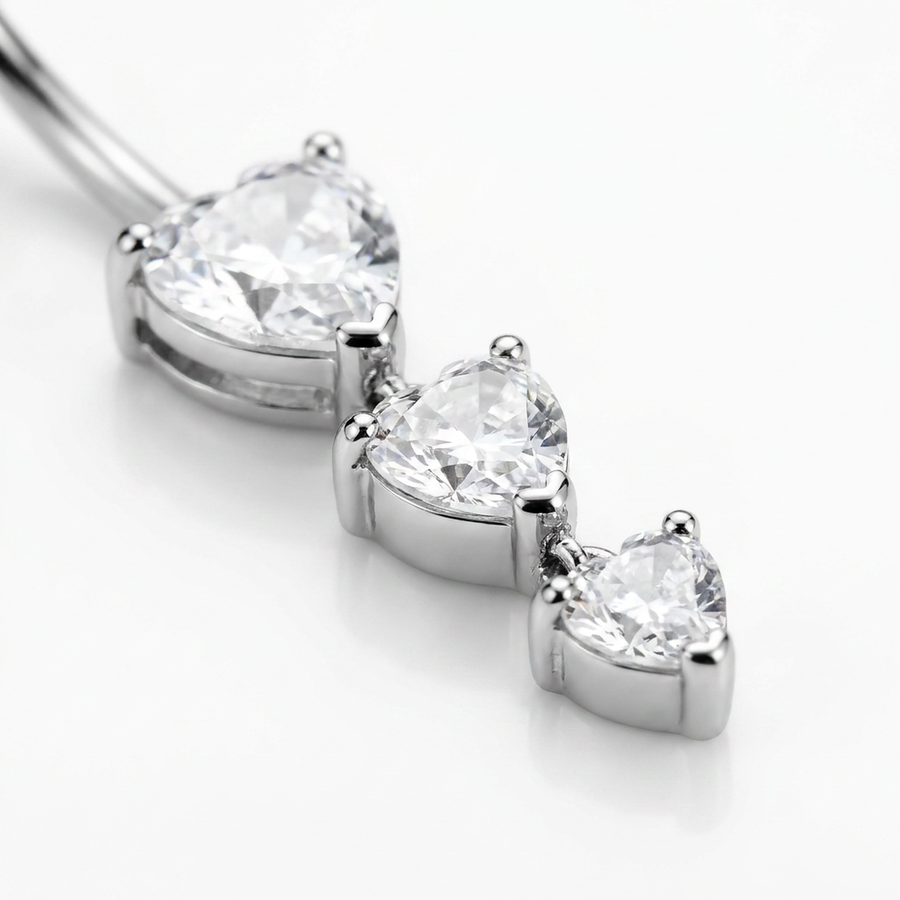 Piercing con tre cuori pendenti in Acciaio Chirurgico 316L - Piercing per ombelico