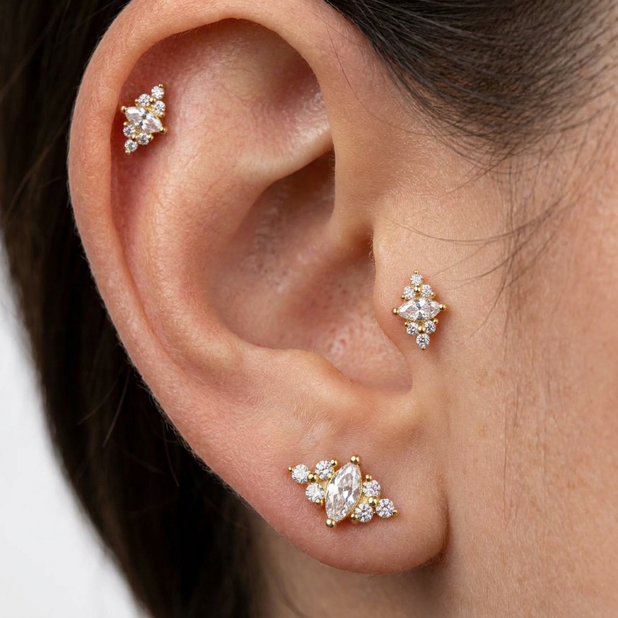 Barretta con zirconi in Acciaio Chirurgico 316L - Piercing per orecchio