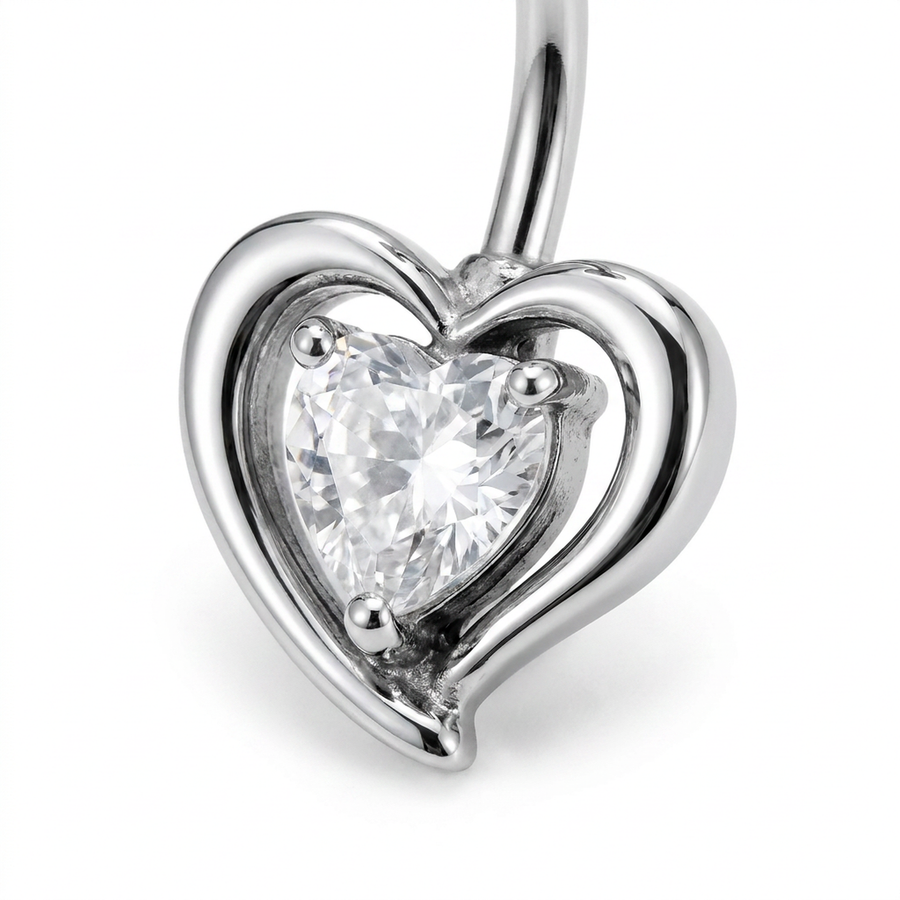 Piercing con cuore e zircone in Acciaio Chirurgico 316L - Piercing per ombelico