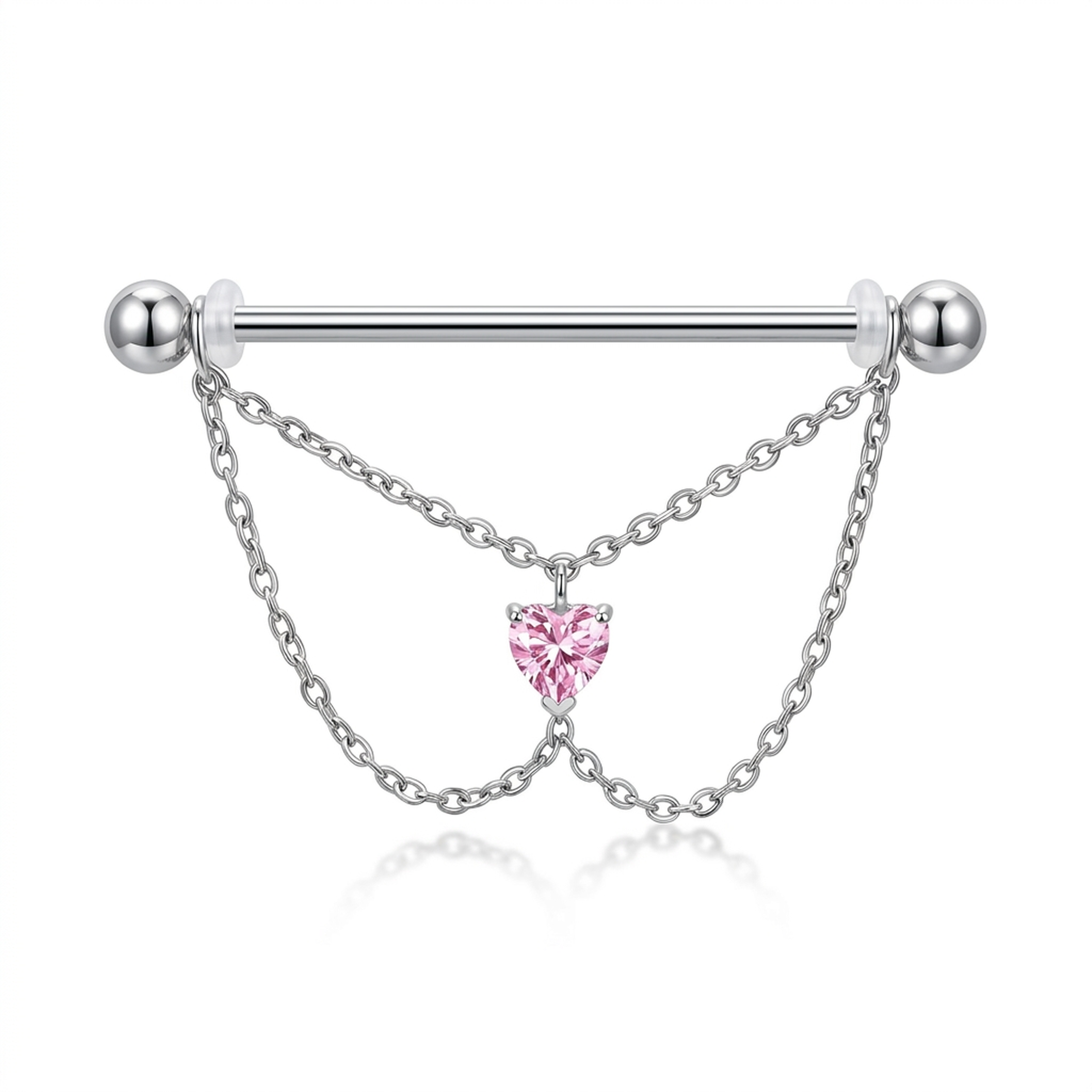 Piercing con catena e pietra rosa in Titanio G23 - Piercing per Industrial