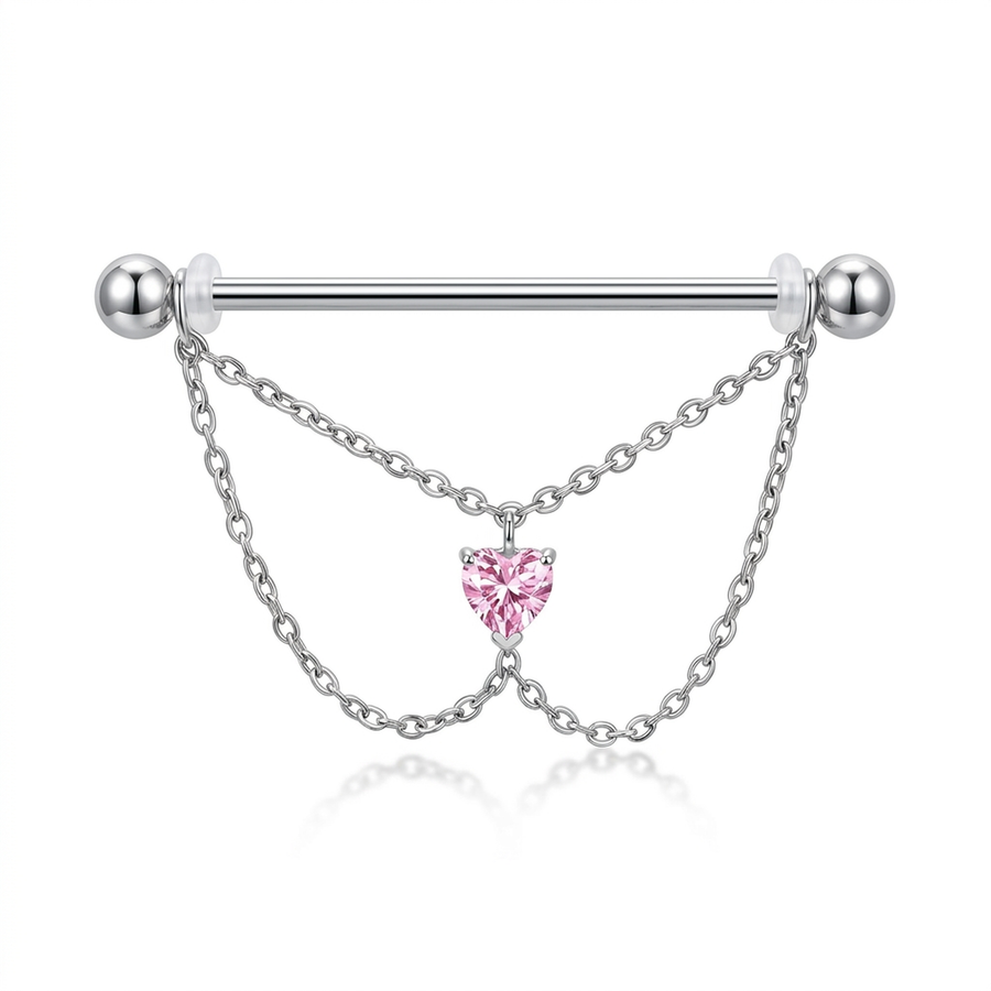 Piercing con catena e pietra rosa in Titanio G23 - Piercing per Industrial
