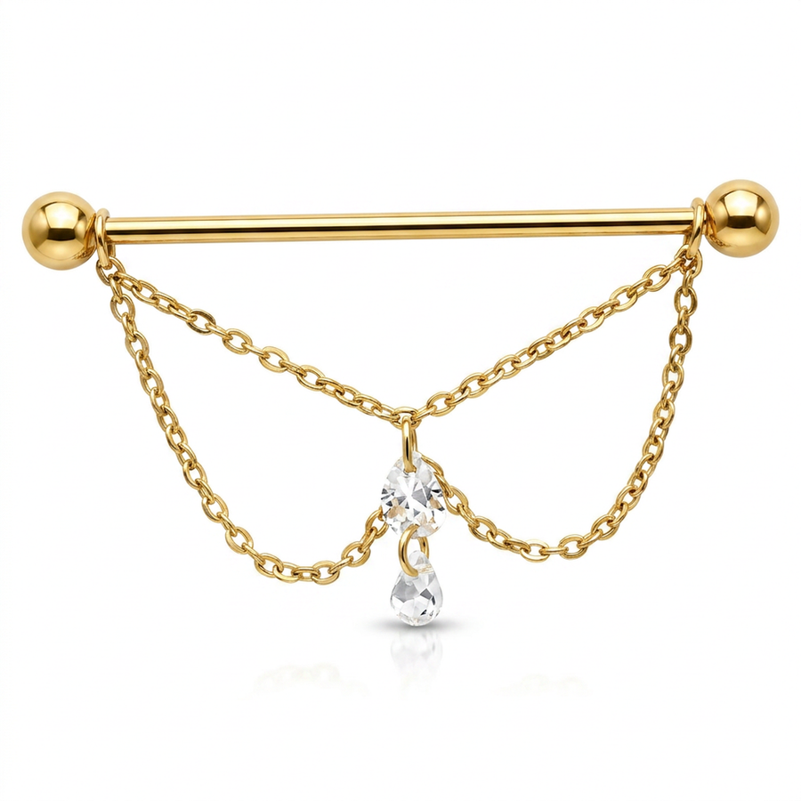 Piercing con catena e pietre in Titanio G23 - Piercing per Industrial
