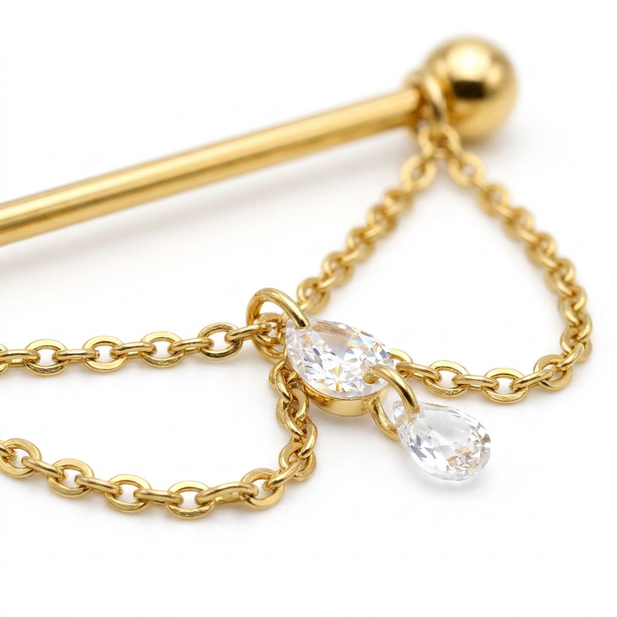 Piercing con catena e pietre in Titanio G23 - Piercing per Industrial