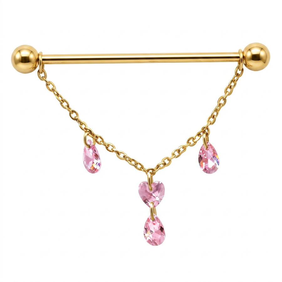 Piercing con catene e pietre rosa in Titanio G23 - Piercing per Industrial