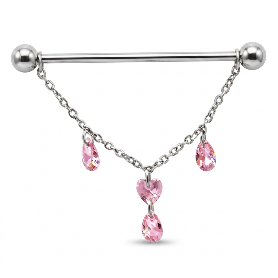 Piercing con catene e pietre rosa in Titanio G23 - Piercing per Industrial