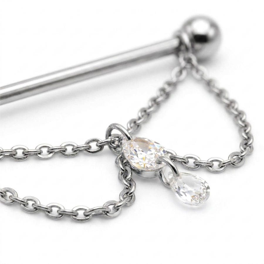 Piercing con catena e pietre in Titanio G23 - Piercing per Industrial