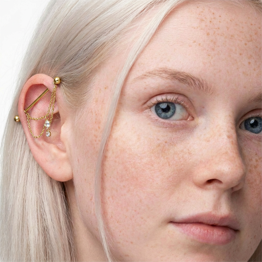 Piercing con catena e pietre in Titanio G23 - Piercing per Industrial