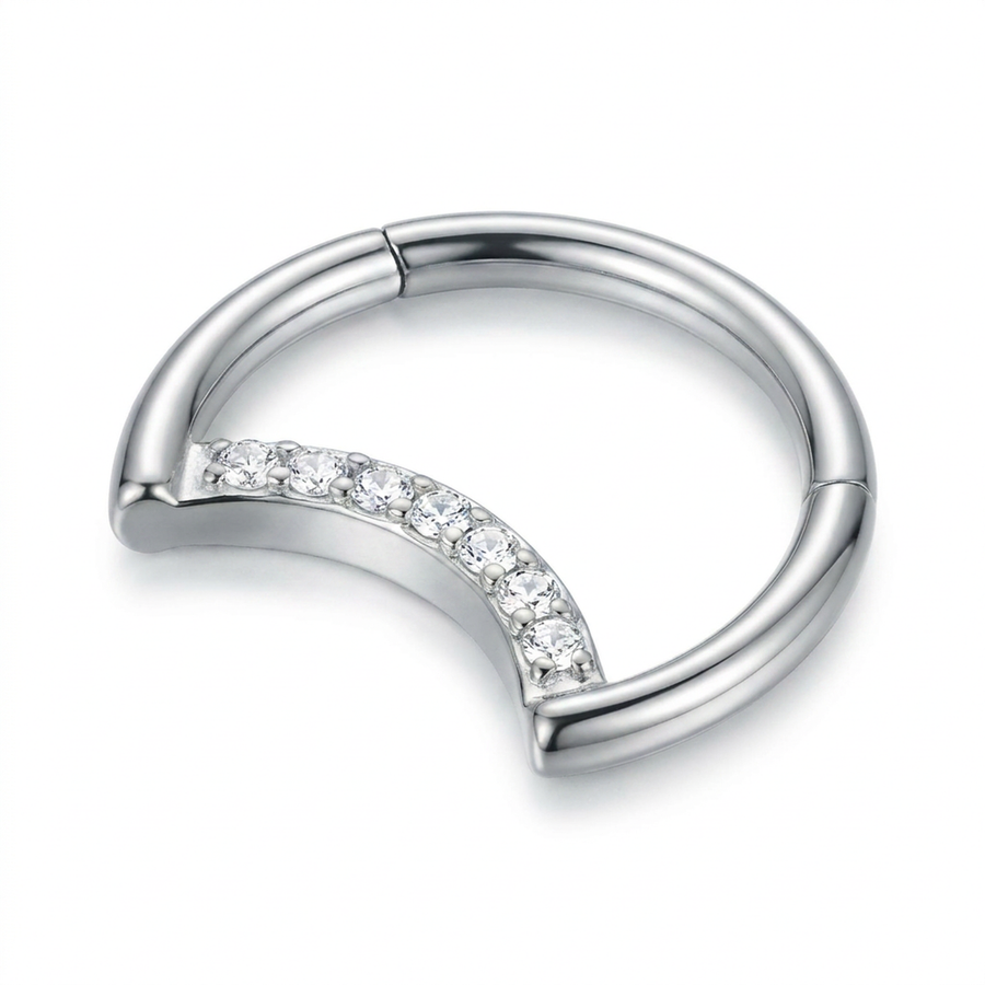 Piercing mezza luna con zirconi in Titanio G23 - Piercing per Lobo, helix, daith, septum