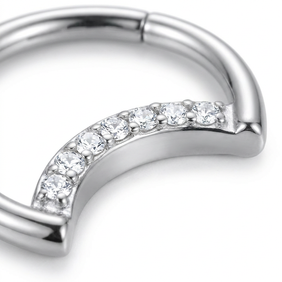 Piercing mezza luna con zirconi in Titanio G23 - Piercing per Lobo, helix, daith, septum