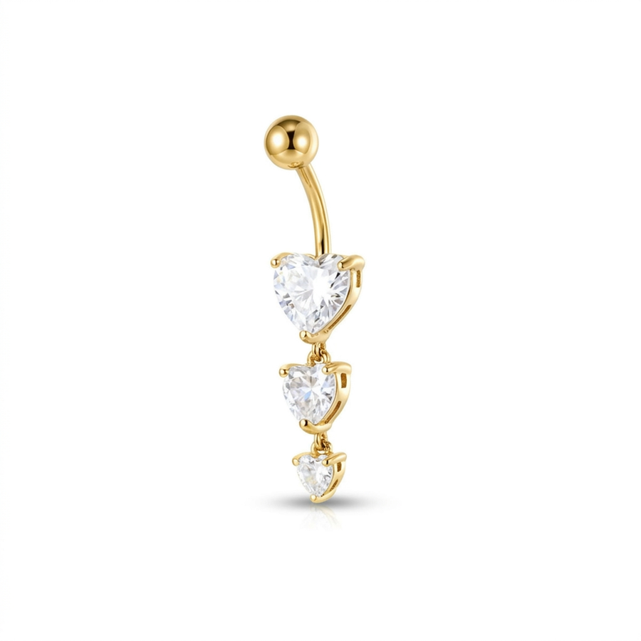 Piercing con tre cuori pendenti in Acciaio Chirurgico 316L - Piercing per ombelico