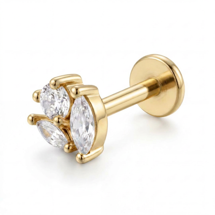 Barretta con tre zirconi in acciaio chirurgico 316L con zirconi - Piercing per orecchio