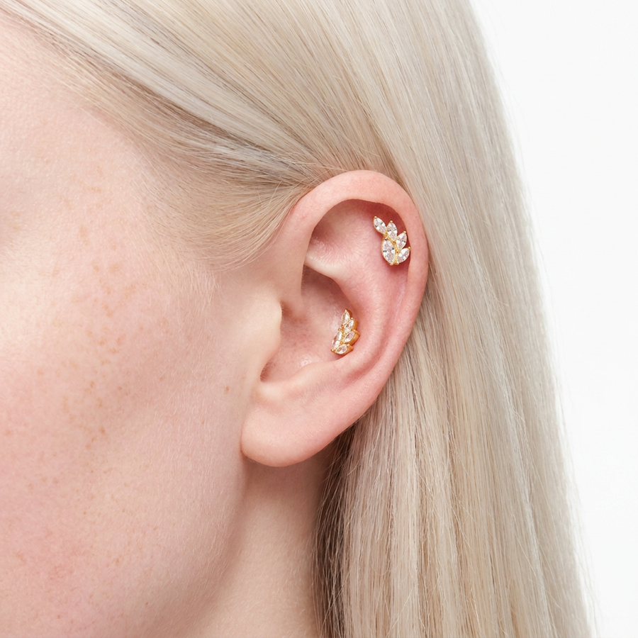 Barretta con sette petali zirconati in Acciaio Chirurgico 316L - Piercing per lobo, helix, forward helix, conch, flat, tragus