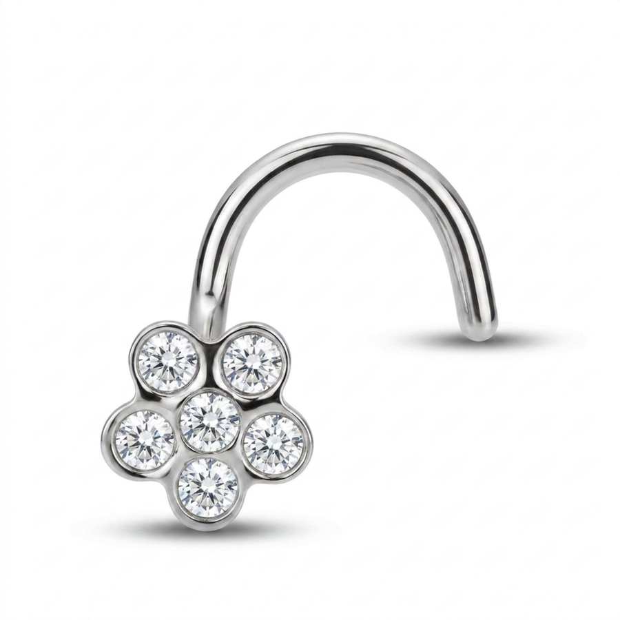 Piercing con fiorellino di zirconi in Titanio G23- Piercing per naso