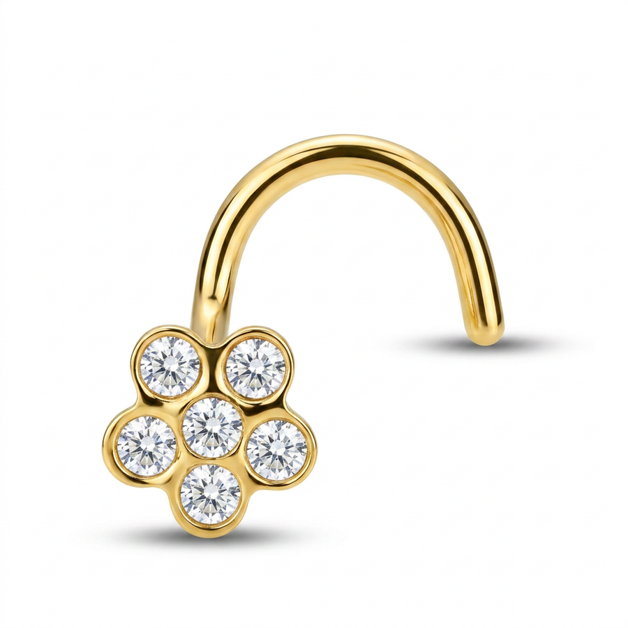 Piercing con fiorellino di zirconi in Titanio G23- Piercing per naso