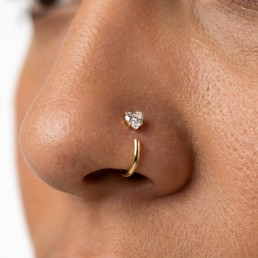 Piercing con cuoricino di zircone in Titanio G23- Piercing per naso