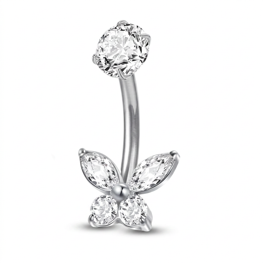 Piercing con farfalla di zirconi in Titanio G23- Piercing per ombelico