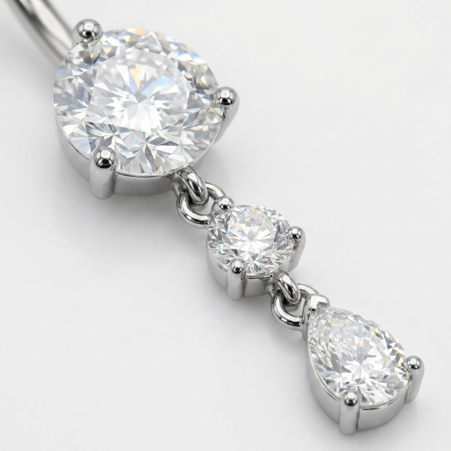Piercing con zirconi pendenti in Titanio G23- Piercing per ombelico