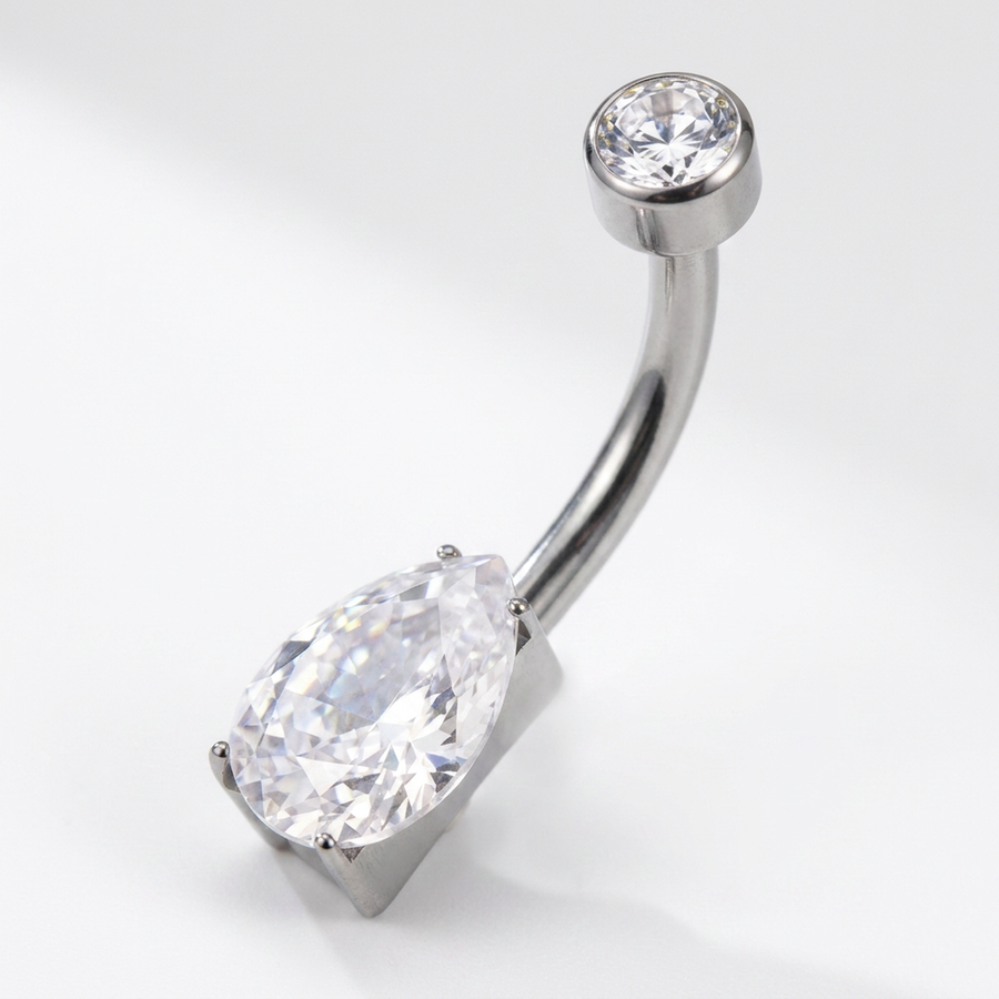 Piercing con zirconi a goccia in Titanio G23 - Piercing per ombelico