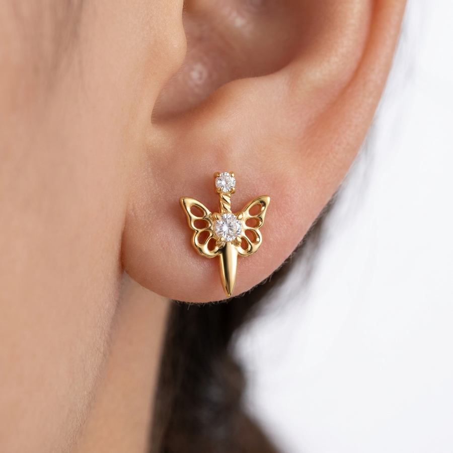 Piercing con libellula di zirconi in Titanio G23- Piercing per Lobo, helix, forward helix, conch, flat, tragus