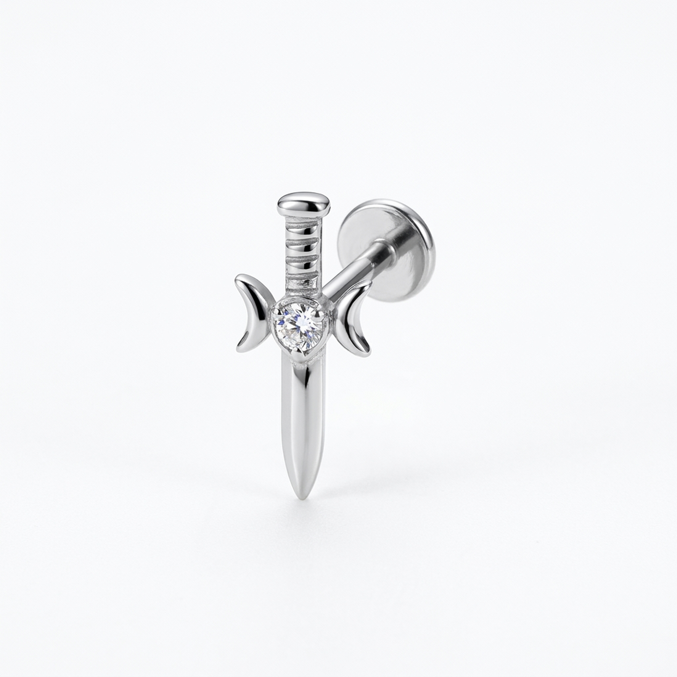 Piercing con coltello e zircone in Titanio G23- Piercing per Lobo, helix, forward helix, conch, flat, tragus