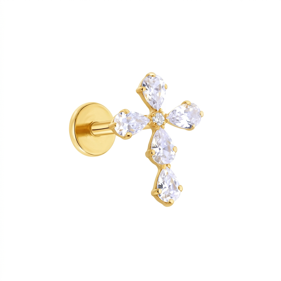 Piercing con croce di zirconi in Titanio G23- Piercing per Lobo, helix, forward helix, conch, flat, tragus