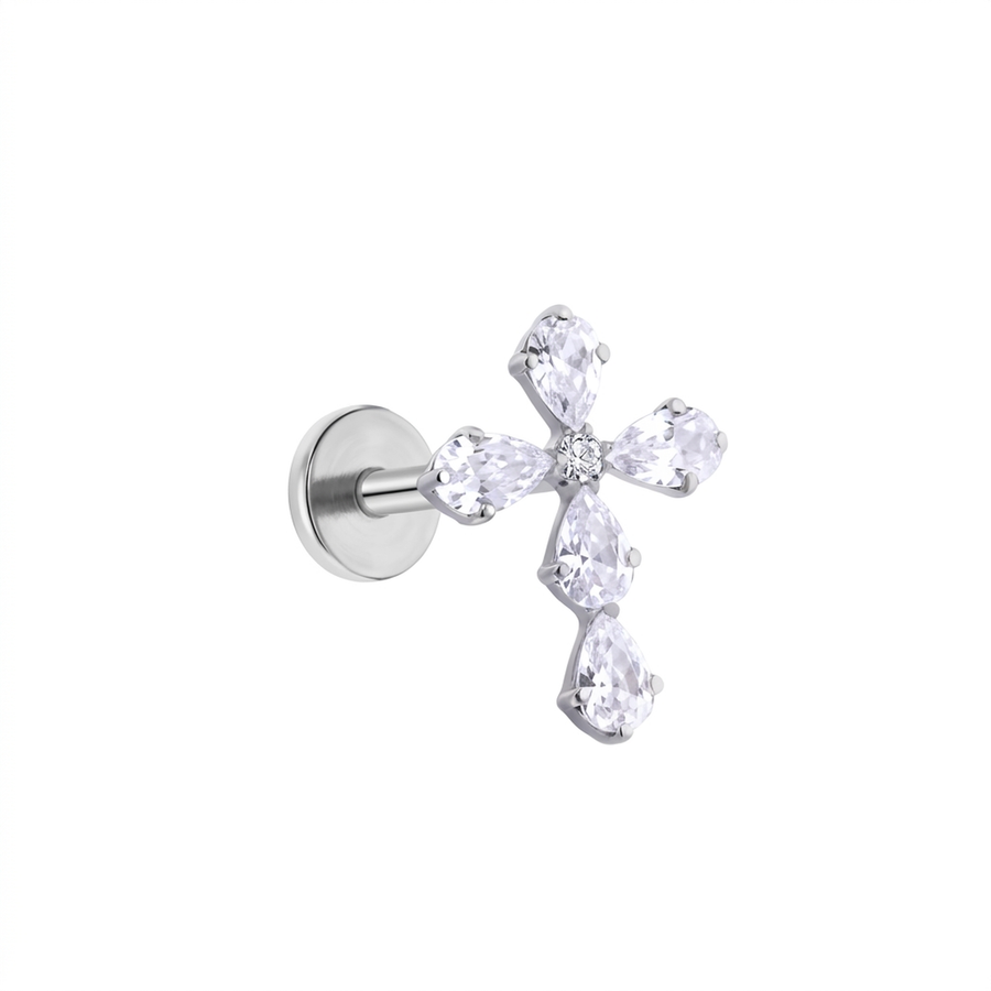 Piercing con croce di zirconi in Titanio G23- Piercing per Lobo, helix, forward helix, conch, flat, tragus