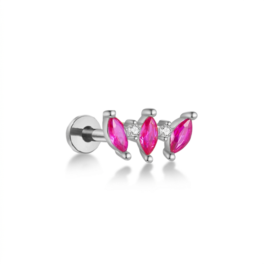 Piercing con zirconi fucsia in Titanio G23- Piercing per Lobo, helix, forward helix, conch, flat, tragus