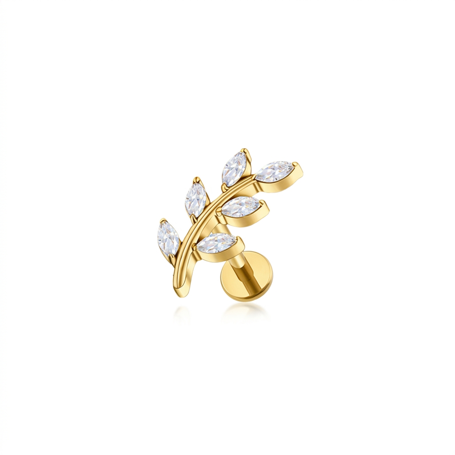 Piercing con ramoscello e zirconi in Titanio G23- Piercing per Lobo, helix, forward helix, conch, flat, tragus