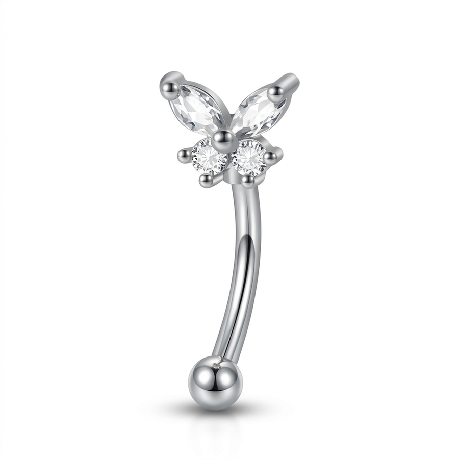 Piercing con farfallina di zirconi in Titanio G23 - Piercing per Rook, snug, eyebrow