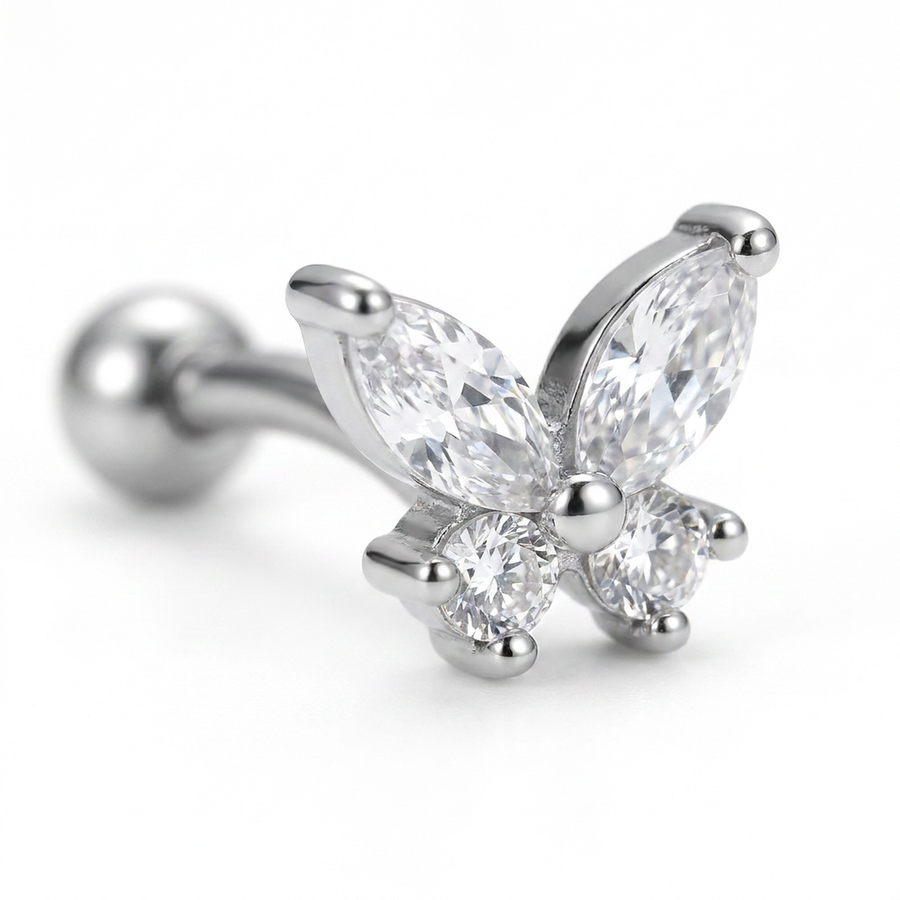 Piercing con farfallina di zirconi in Titanio G23 - Piercing per Rook, snug, eyebrow