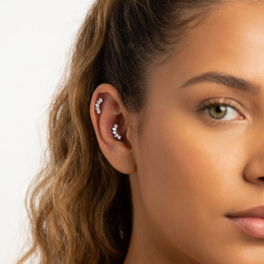 Piercing con zirconi in Titanio G23- Piercing per Lobo, helix, conch, flat