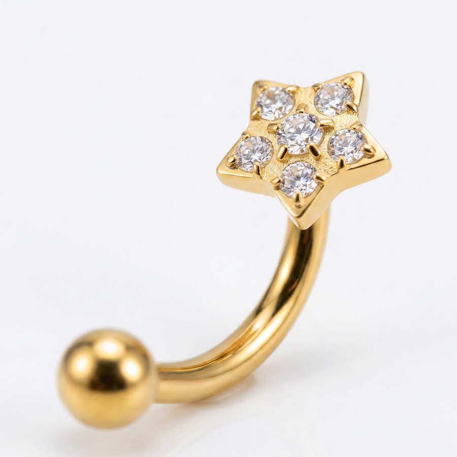 Piercing con stella di zirconi in Titanio G23 - Piercing per Rook, snug, eyebrow