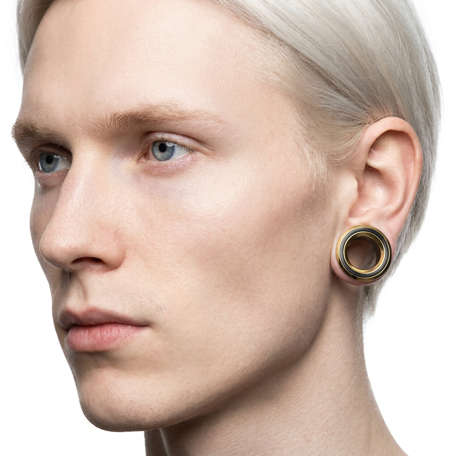 Dilatatore nero con doppia fascia oro in Acciaio Inox - Piercing per Lobo